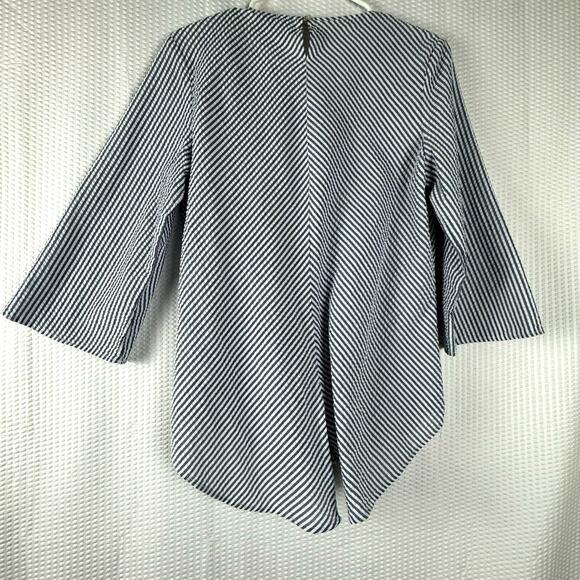 New Directions Womens Blue White Striped Tie-Front 3/4 Sleeve Blouse Medium - Picture 4 of 9